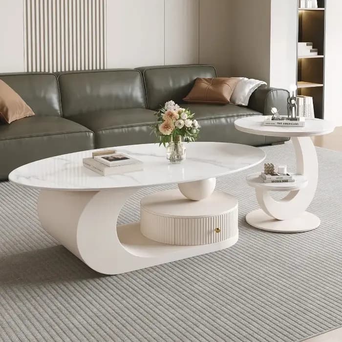 Table basse ovale en marbre pour salon