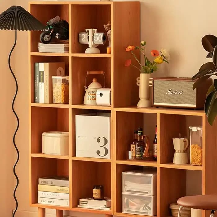 Bibliothèque en bois massif, Design moderne, combinaison haute et basse, mobilier d'appartement, sal