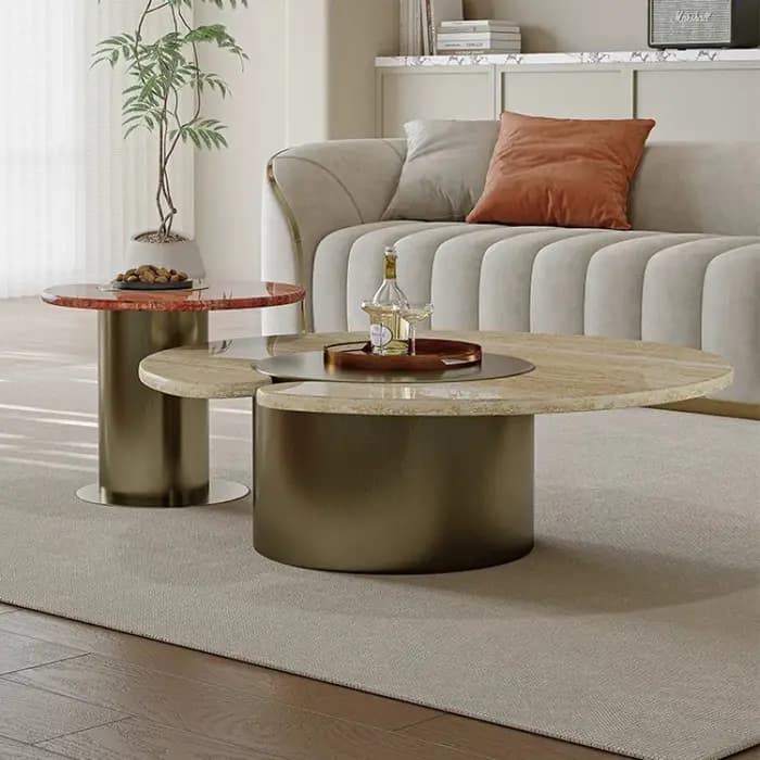 Table basse irrégulière en marbre chromé pour salon
