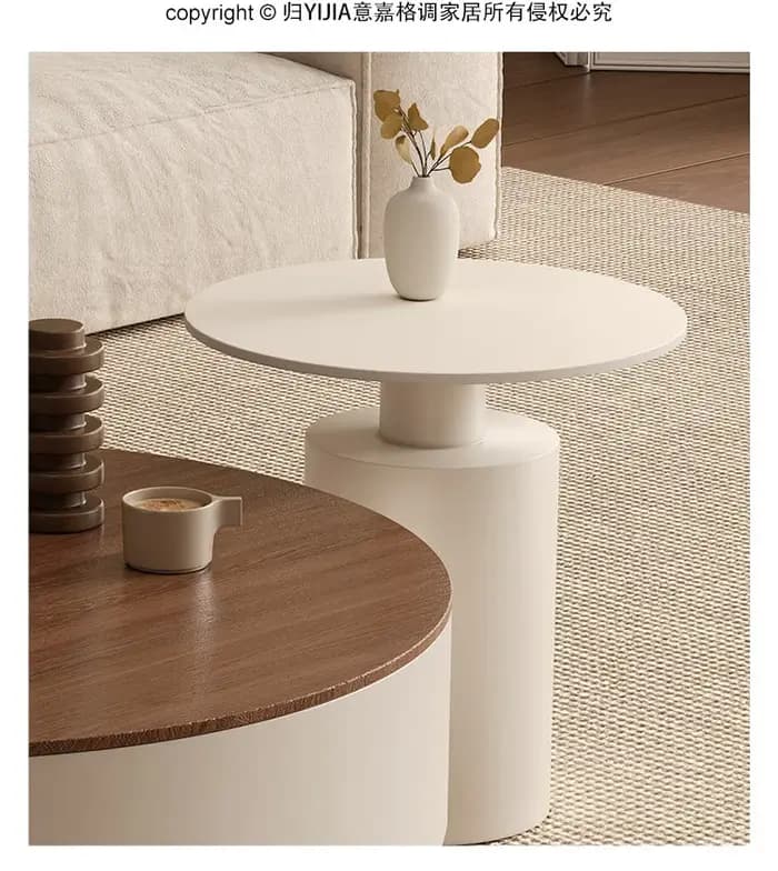 Table basse ronde moderne avec rangement dissimulé, table d'appoint minimaliste avec plateau rotatif