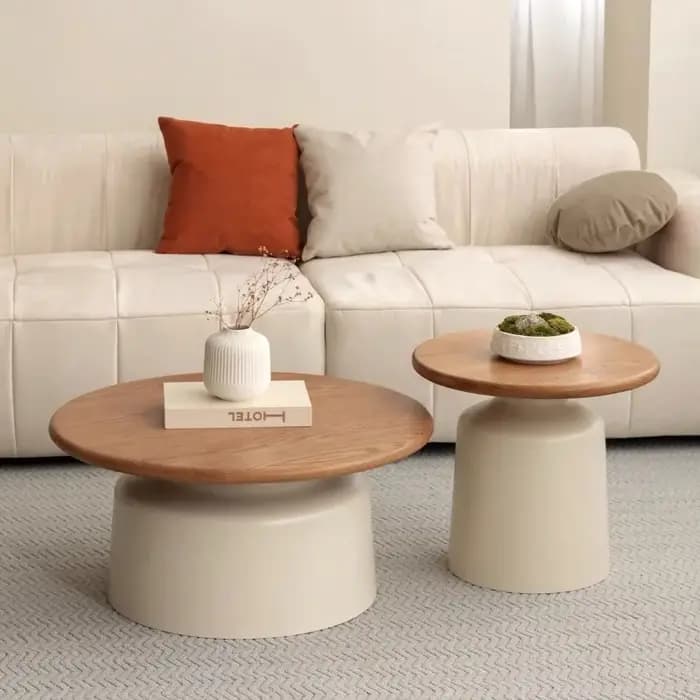 Table basse ronde en bois, support de chevet minimaliste, Table d'appoint nordique crémeuse pour sal