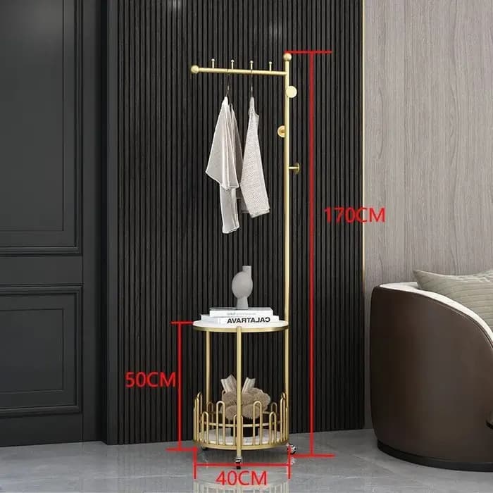 Porte-vêtements en métal avec étagères pour salon, doré, pour couloir, support de rangement de luxe,