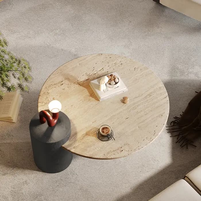 Table d'appoint italienne en pierre, style nordique, travertin naturel, Table basse Unique en bois,