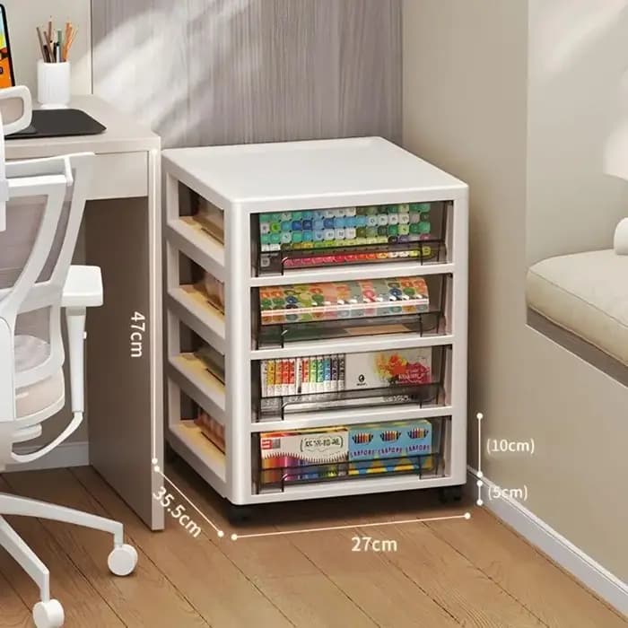 Unité rangement en plastique avec compartiments roues visibles