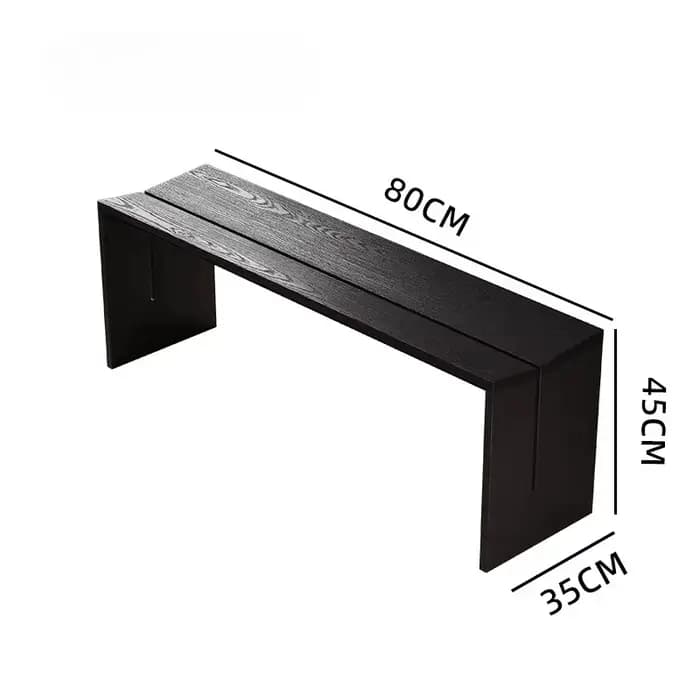 Banc long en bois massif Wabi Sabi noir, minimaliste, avec repose-pieds, pour chambre, entrée, siège