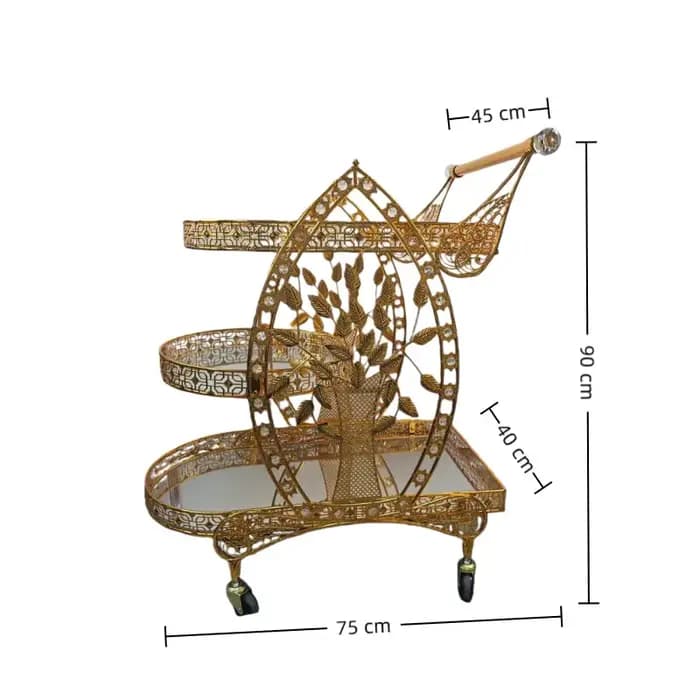 Chariot de restauration haut de gamme en métal et verre, style rétro, pour livraison de plats, desse