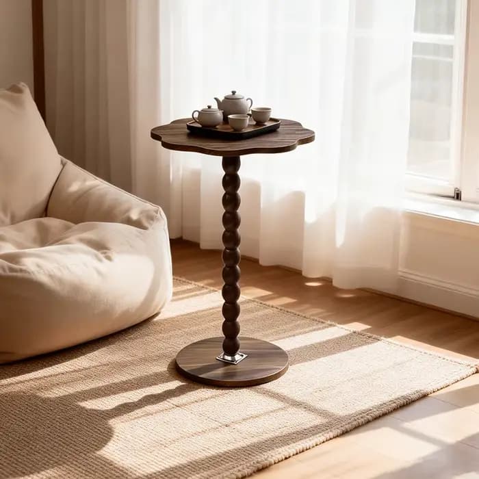 Table d'appoint marron à motif floral, table d'appoint moderne étroite avec piétement sur pied pour petits espaces, à côté du canapé et du bureau