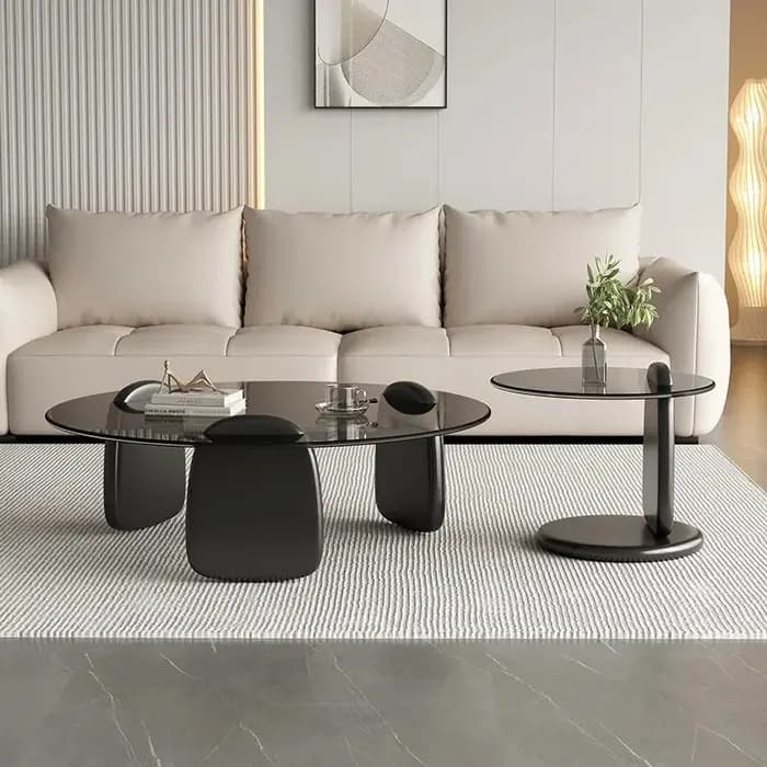 Table basse rétro en bois massif et verre