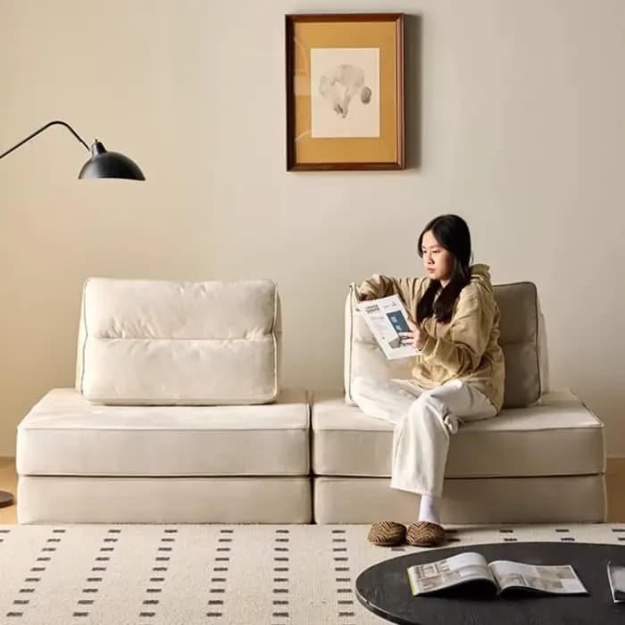 Canapé Modulable DIY de Luxe Moderne avec Fonction Lit d'Angle et Couchage Extensible pour Salon
