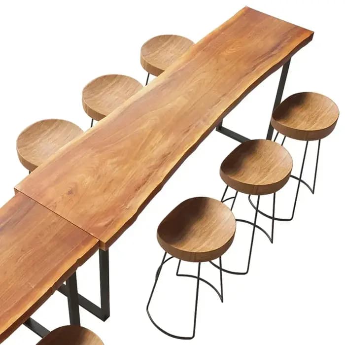 Tabouret de Bar Nordique en Bois Massif, Chaise de Loisirs, Réception Café, Art en Fer, Piste Haute