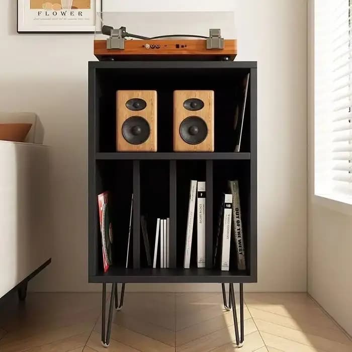 *e pour support de plateau tournant vintage avec étagères pour haut-parleurs et stockage de disques,