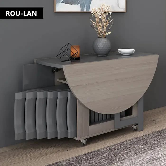 Table à manger pliante avec chaises pliantes, meuble multifonctionnel, rond et mobile, à la mode