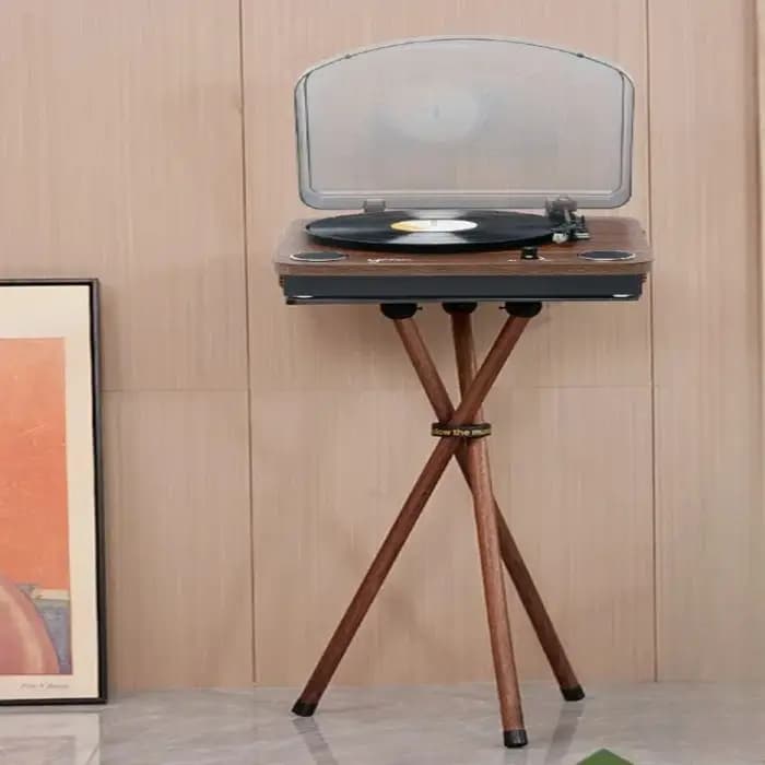 Support de tourne-disque en bois massif avec rangement pour disques