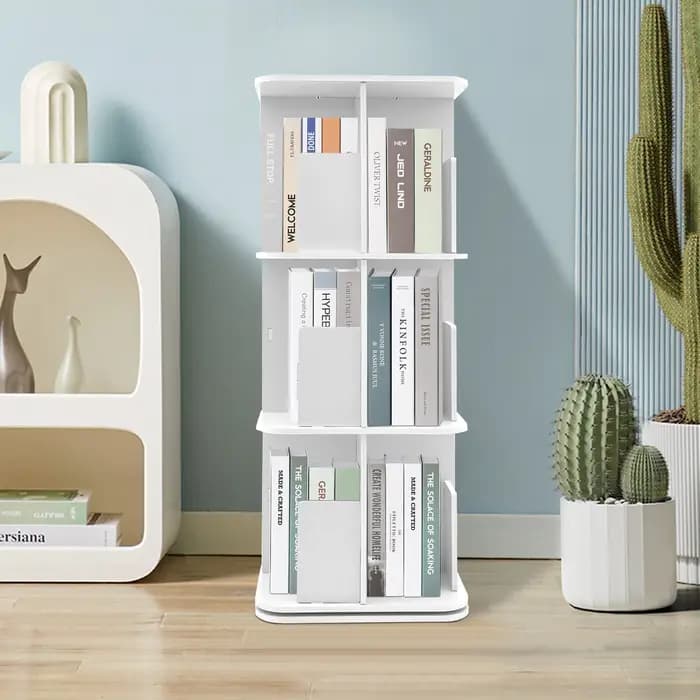 Good ing.org-Bibliothèque sur pied à 3 niveaux, étagère rotative à 360 °, peu encombrante pour chamb
