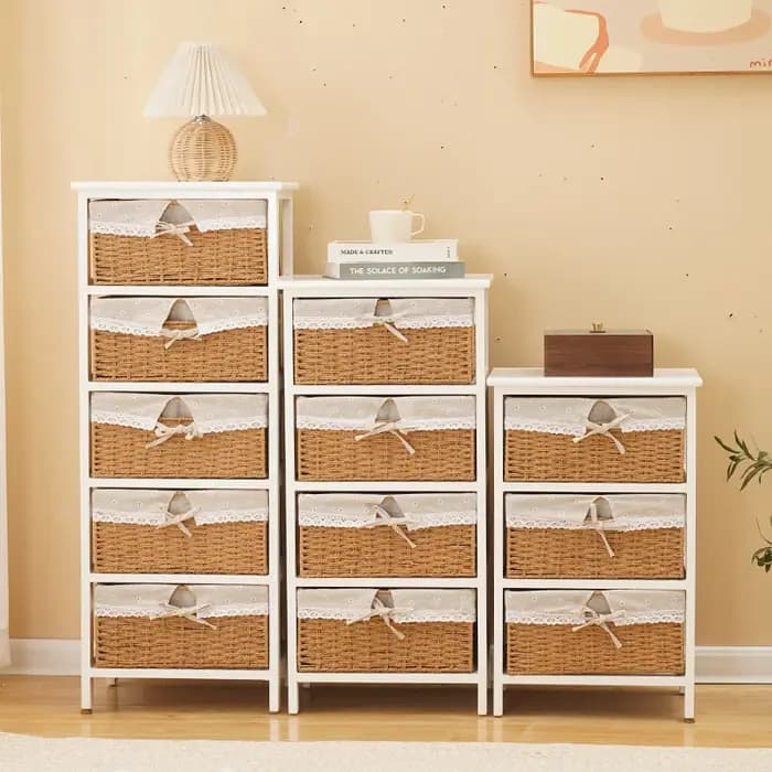 Armoire de rangement en bois massif avec tiroir tissé minimaliste moderne