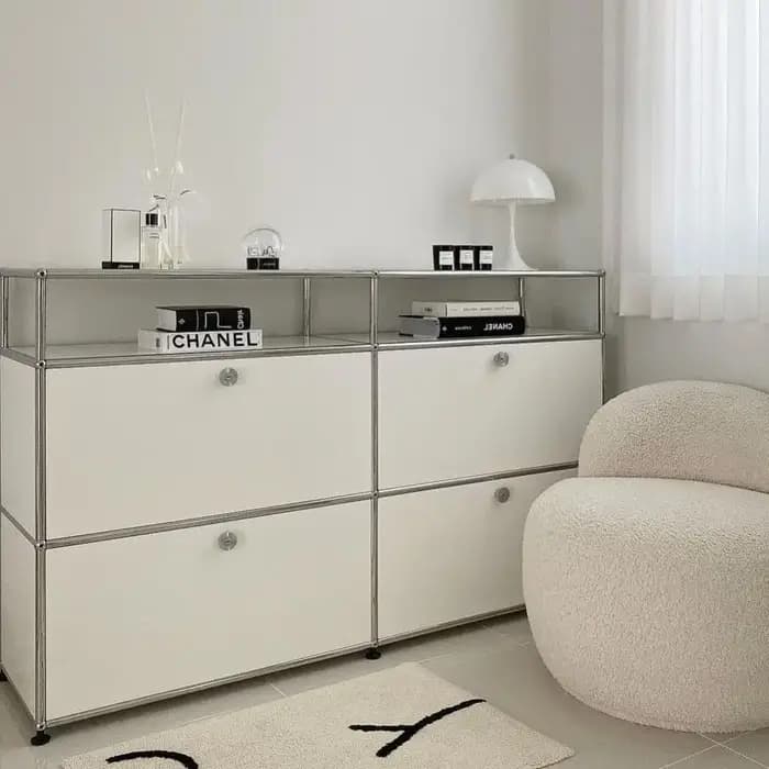 Buffet à Module Vintage, meuble de rangement pour salon, chambre à coucher en bois, cadre métallique