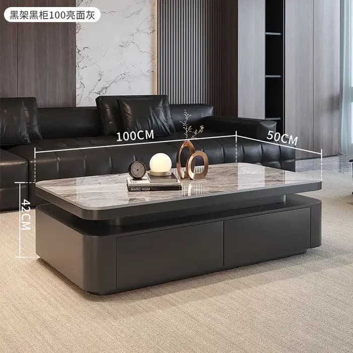 Table basse rectangulaire de luxe en dalle de pierre, design minimaliste moderne pour petits apparte