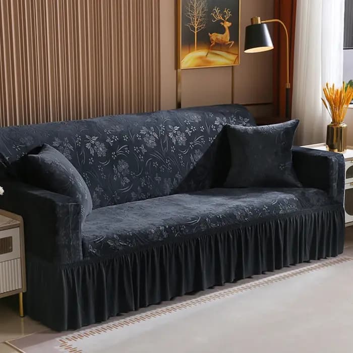 Housse de canapé élégante et extensible avec jupe pour 1/2/3/4 places
