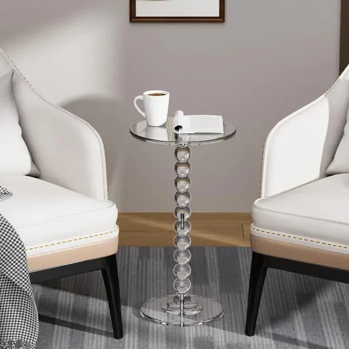 Table d'appoint ronde en acrylique transparent avec perles