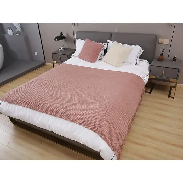 Plaid de canapé style INS, couleur unie, motif quadrillé, châle de sieste pour bureau, couverture cl
