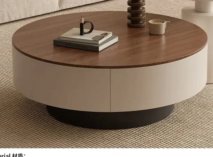 Table basse ronde moderne avec rangement dissimulé