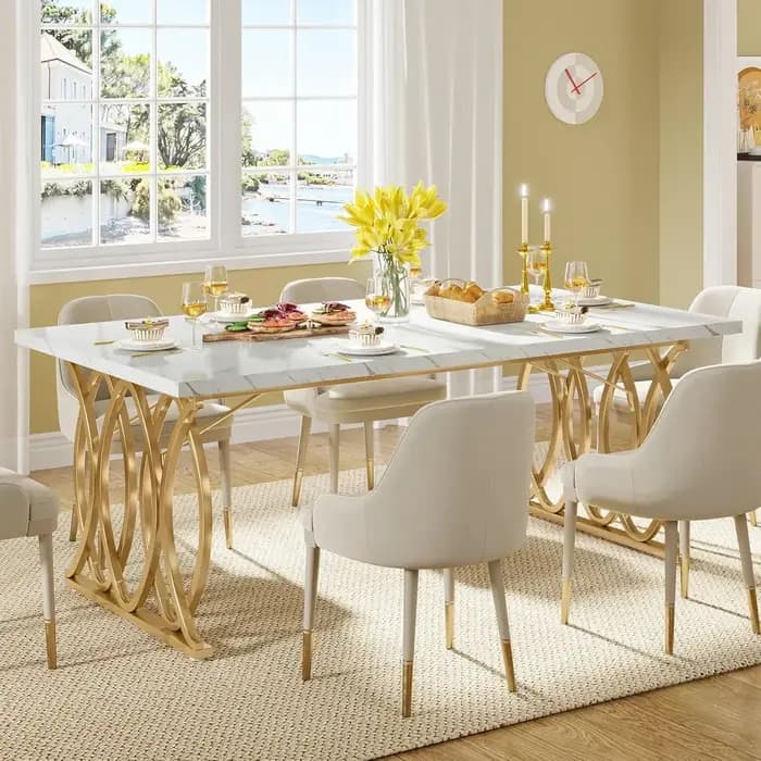 Table à manger moderne, grande table de cuisine de 63 pouces pour 4 à 6 personnes, table à manger re
