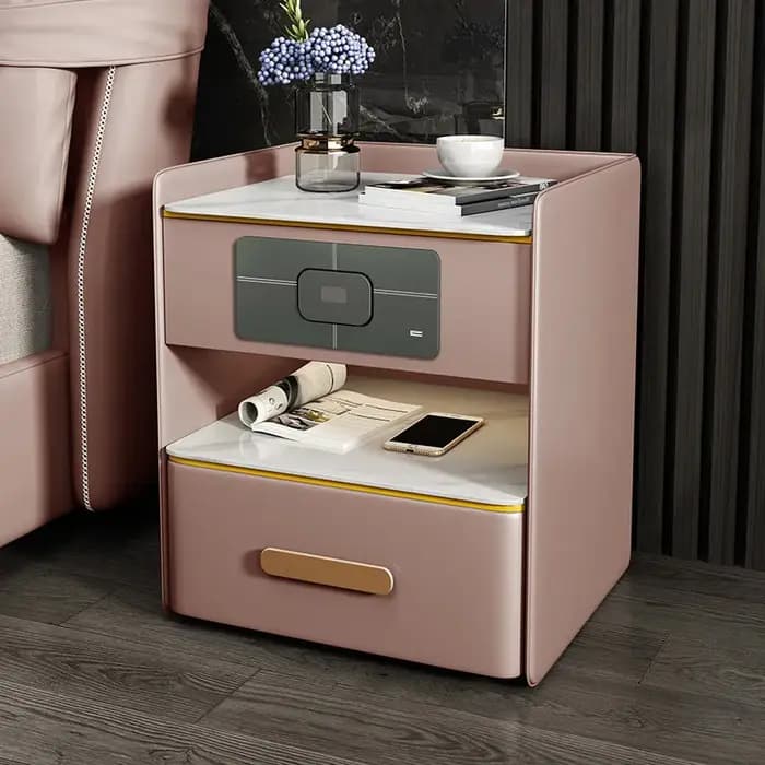 Table de chevet chic et luxueuse, table de chevet moderne en bois avec tiroirs de rangement, station de charge, décoration intérieure, meubles de chambre à coucher