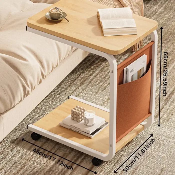Table d'appoint en forme de C à 2 niveaux avec rangement ouvert, capacité de charge de 60 kg, table