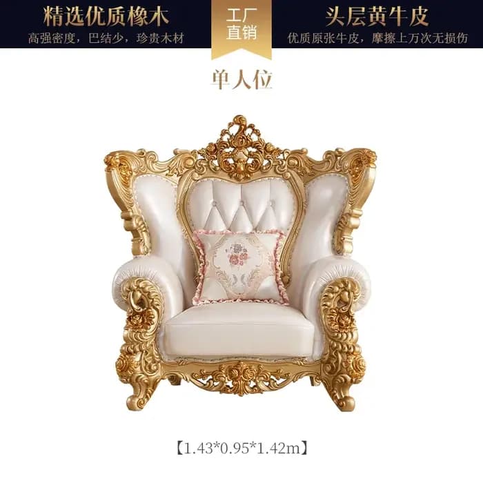 Ensemble de canapés en cuir pleine fleur véritable européen, grand format, pour salon de villa, avec