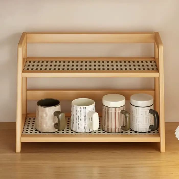 Étagère de rangement en bois pour cuisine, organisateur de bureau en rotin, présentoir à épices pour