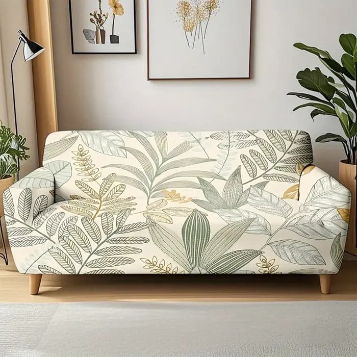 Housse de canapé extensible à imprimé feuilles tropicales vert sauge bohème, 1 pièce, housse de cana