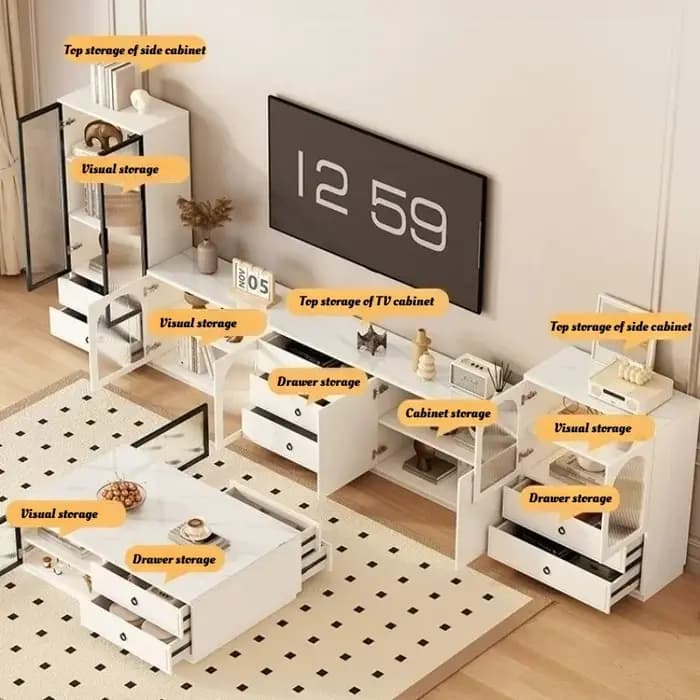 Meuble TV en bois massif blanc