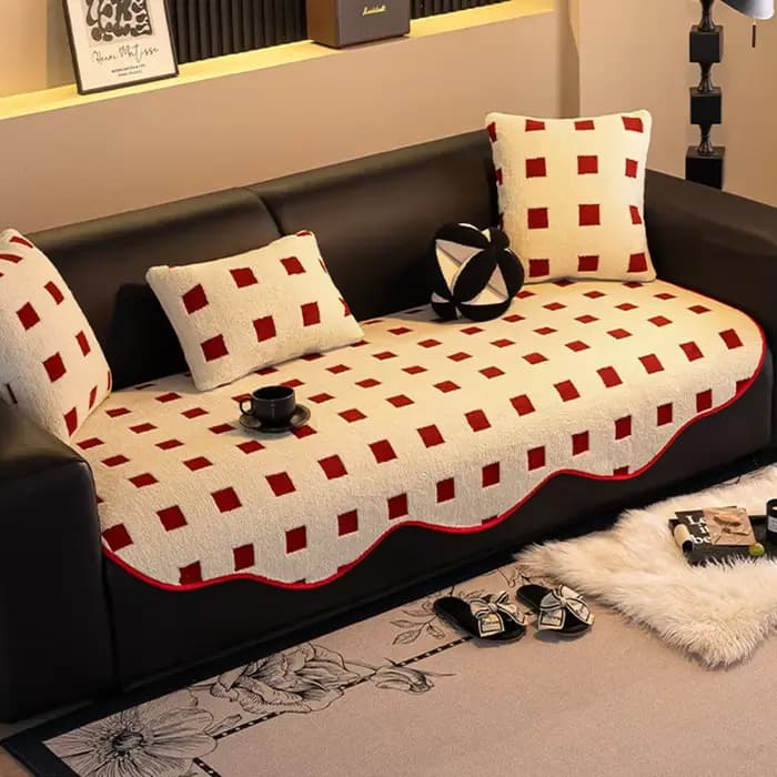 Coussin de canapé en peluche à carreaux irréguliers