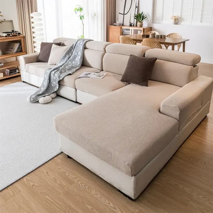 Housse de coussin de siège de canapé amovible extensible en Jacquard à rayures épaisses