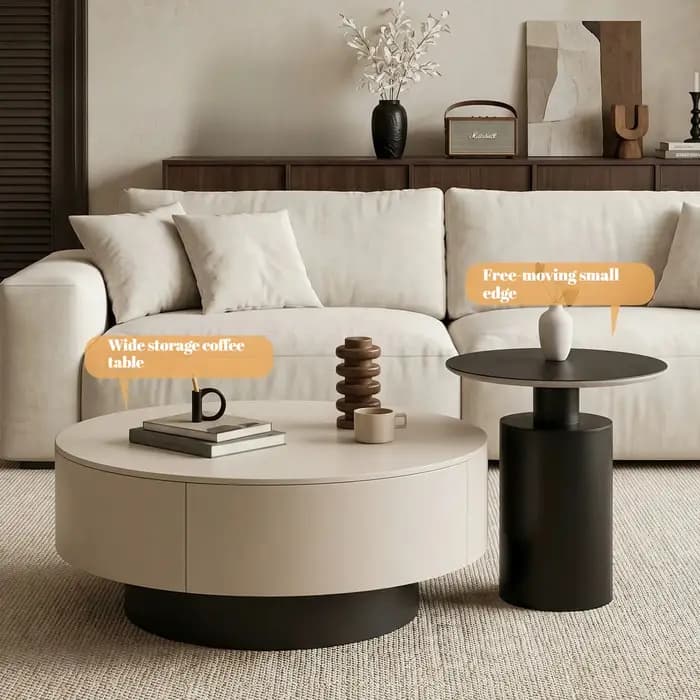 Tables basses rondes en bois italien, petites tables basses de sol avec rangement, meubles de salon pour appartement