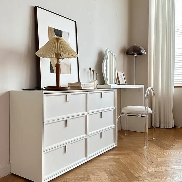 Table de toilette en bois pour chambre à coucher avec accessoires, tiroirs de rangement, chaise de m