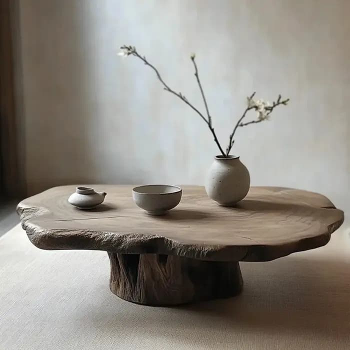 Table basse esthétique antique avec organisateur de livres