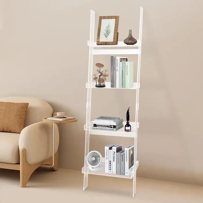 Home Bibliothèque échelle à 4 niveaux – Bibliothèque autoportante en acrylique, cadre 52 cm*183 cm
