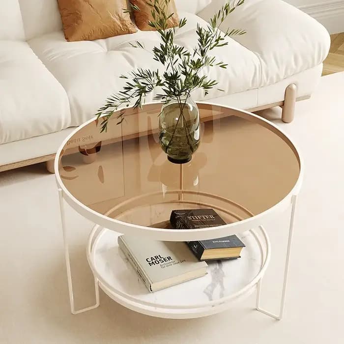 Table basse en verre salon petit appartement Simple moderne ronde Double dalle de roche petites Tables basses Жур
