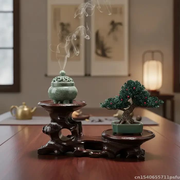 Table basse en bois massif naturel haut de gamme avec étagère décorative pour bouddha