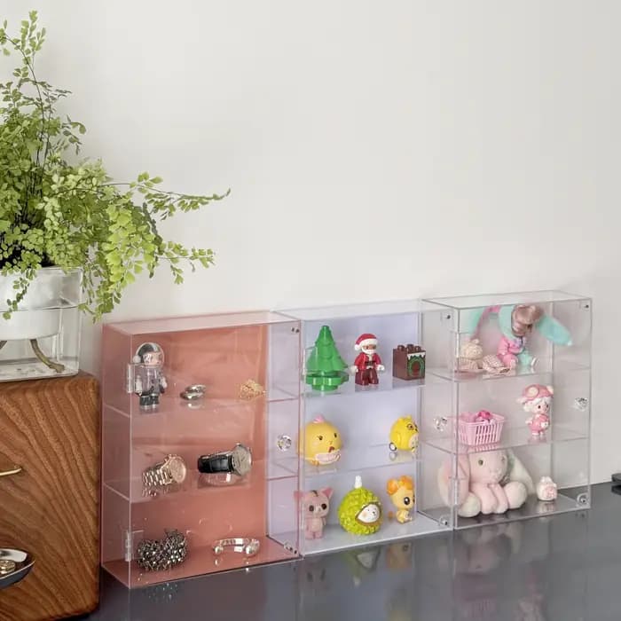 Vitrine en acrylique à porte ouverte avec poignée, rangement transparent anti-poussière de grande capacité, peut stocker des modèles et des cosmétiques, 1 pièce
