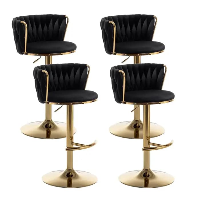 Ensemble de 4 tabourets de bar en velours doré, tabourets de bar pivotants à hauteur de comptoir ave