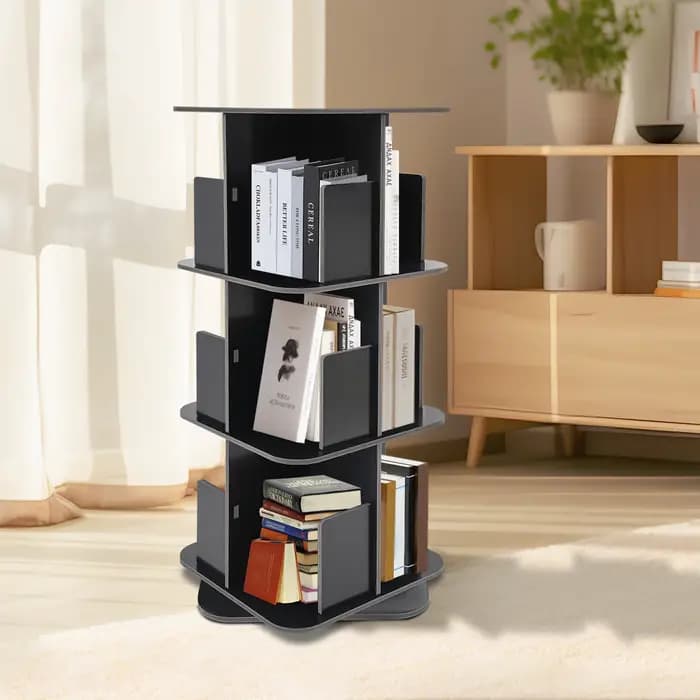Good ing.org-Bibliothèque sur pied à 3 niveaux, étagère rotative à 360 °, peu encombrante pour chamb