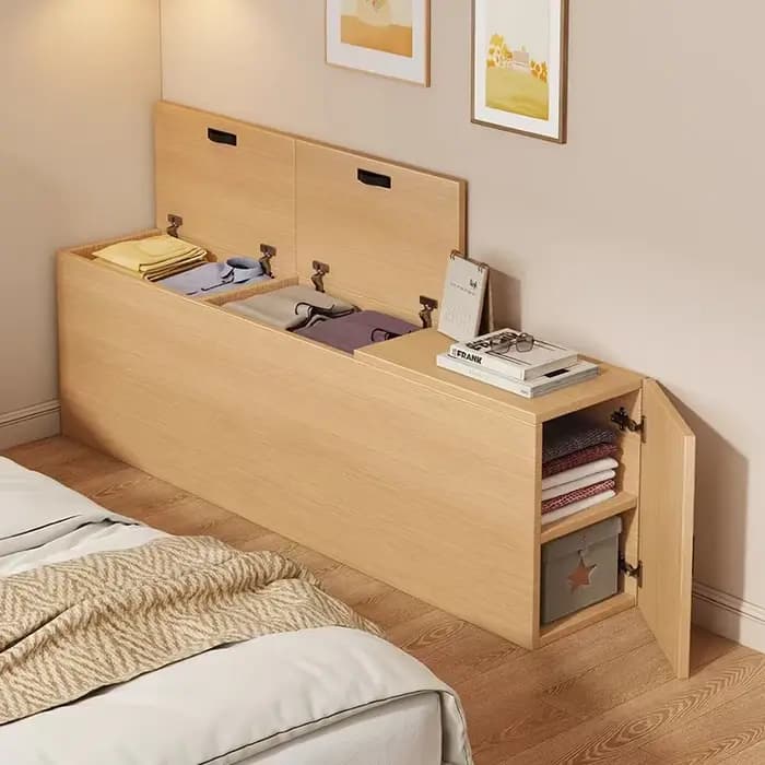 Meuble de chevet en bois massif sur mesure avec bande latérale étroite et rangement Tatami – Mobilie