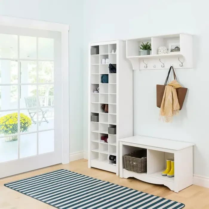 Armoire de rangement haute blanche, armoire à chaussures, meubles d'entrée avec 36 Cubbies à chaussu