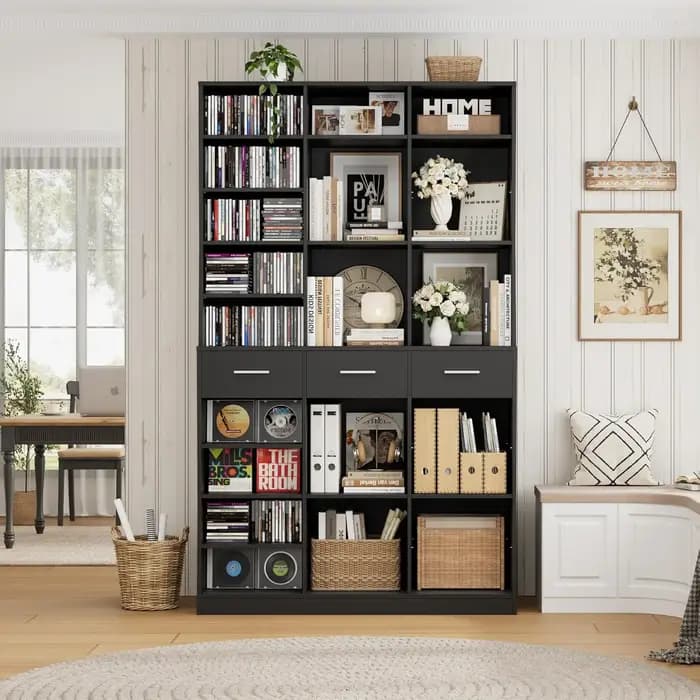 Étagère à livres et bibliothèque de 75 pouces de hauteur, bibliothèque de 47 pouces de large avec ti