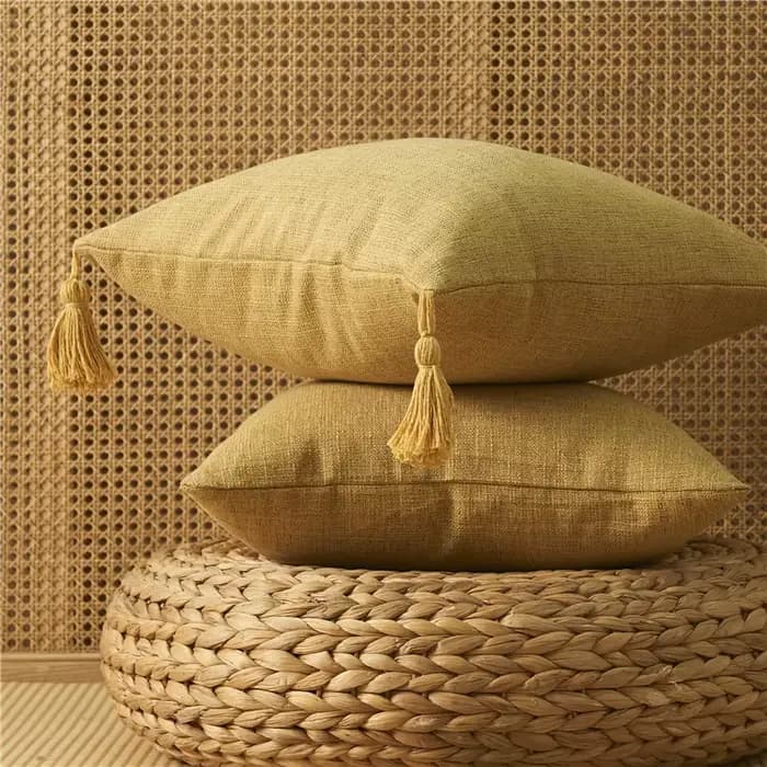 Juste de coussin décorative en lin jaune pour canapé
