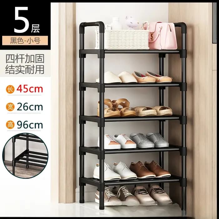 Étagère à Chaussures Simple en Métal T1, Noir, pour le Salon, Gain de Place