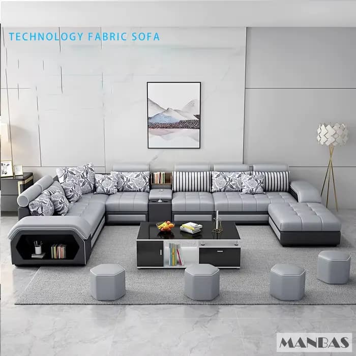 Linlamim-Ensemble de canapés en tissu pour salon, avec port USB et piste, en forme de U, pour la mai