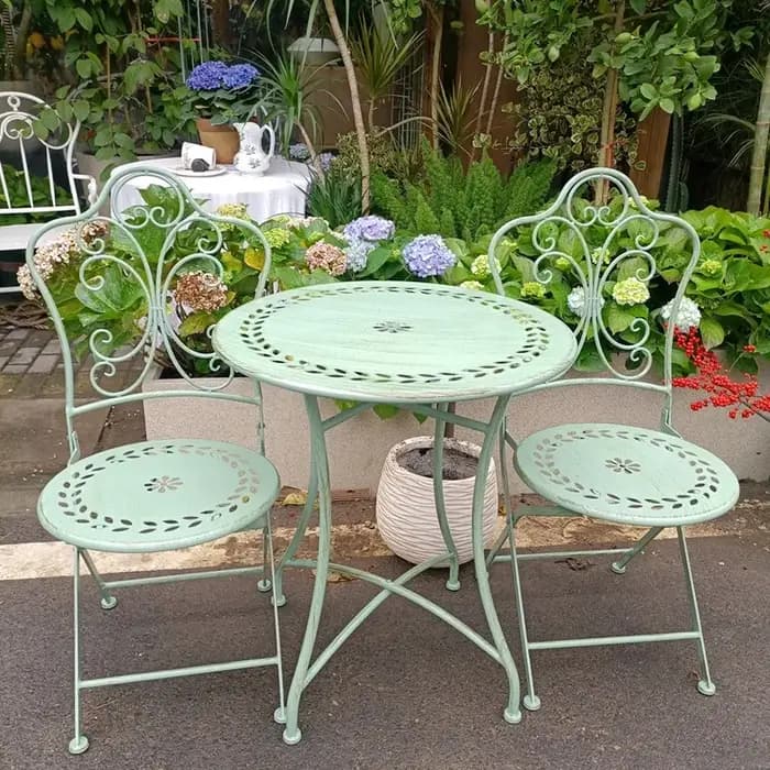 Silla Plegable américain rétro vieux motif creux chaise en fer forgé pliable cour extérieure Villa loisirs
